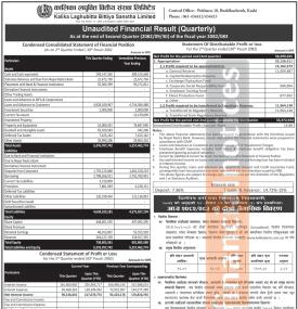 कालिका लघुवित्तको चालु आर्थिक वर्षको दोस्रो त्रैमाससम्ममा खुद नाफा ५ करोड ८४ लाख रुपैयाँ