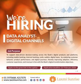 Laxmi Sunrise Bank Invites Applications for Data Analyst – Digital Channels
