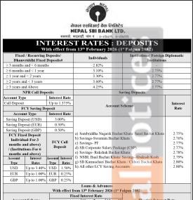 फागुन महिनाका लागि नेपाल एसबिआई बैंकको नयाँ ब्याजदर सार्वजनिक, जानौ कुन खातामा कति ?