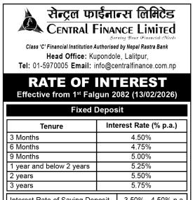 Central Finance published new interest rates effective 1st Falgun, 2082