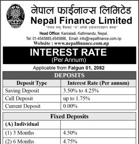Nepal Finance published new interest rates effective 1st Falgun, 2082