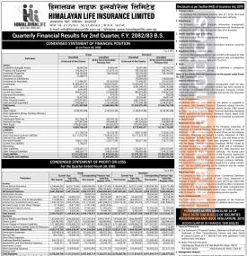 चालु वर्षको दोस्रो त्रैमासमा हिमालयन लाइफको नाफा आधाभन्दा बढी घट्यो