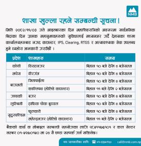 Notice regarding NMB Bank branch office opening on Mahashivaratri