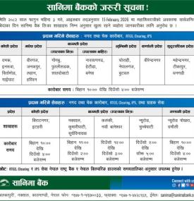 महाशिवरात्रिको दिन सानिमा बैंकको शाखा कार्यालय खुल्ला रहने सम्बन्धी सूचना
