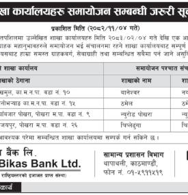महालक्ष्मी विकास बैंकको शाखा कार्यालय समायोजन हुने सम्बन्धी सूचना