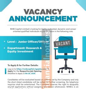 Vacancy Announcement at NMB Capital Limited