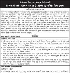 सिटिजन्स बैंकको ऋणकर्जा चुक्ता भुक्तान गर्न जारी गरिएको ३५ दिने सूचना -