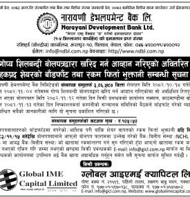 नारायणी डेभलपमेन्ट बैंकको अवितरित हकप्रद शेयर बाँडफाँट तथा रकम फिर्ता सम्बन्धी सूचना