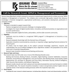 Notice Regarding Research Grant for MPhil in Management and Economics