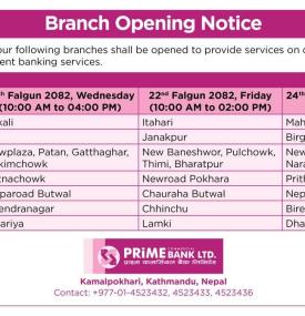 Branch Opening Notice in Punlic holiday