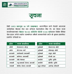  होलीडे काउन्टर सञ्चालन सम्बन्धी सांग्रीला डेभलपमेन्ट बैंकको सूचना -