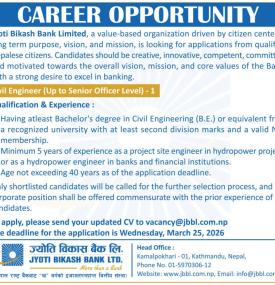 Career Opportunity: Jyoti Bikash Bank Limited Opens Vacancy