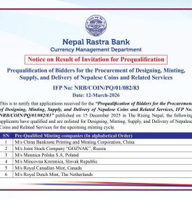 Prequalification Result Published for Designing, Minting, and Supply of Nepalese Coins