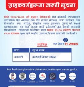 बैंकको विभिन्न कार्यालयहरू खुल्ला रहने सम्बन्धी सूचना