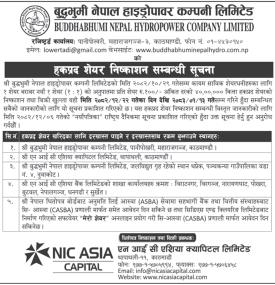 बुद्धभुमी नेपाल हाइड्रोपावरको हकप्रद शेयर निष्काशन सम्बन्धी सूचना
