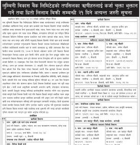 ऋणीहरुलाई कर्जा चुक्ता भुक्तान गर्ने तथा धितो लिलाम बिक्री सम्बन्धी २१ दिने सूचना