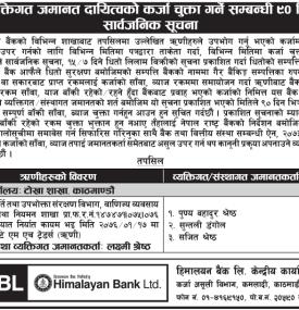 व्यक्तिगत जमानत दायित्वको कर्जा चुक्ता गर्ने सम्बन्धी सूचना