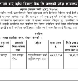 भाखा नाघेको कर्जा बुझाउने बारे कृषि विकास बैंकको सूचना