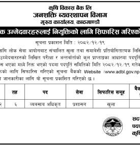 वैलल्पिक उम्मेदवारहरुलाई नियुक्तिको लागि सिफारीस गरिएको सूचना