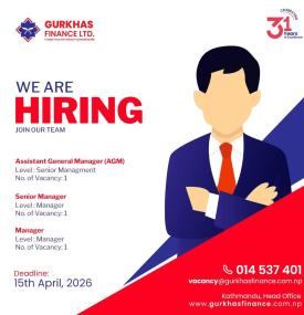 Vacancy Announcement for AGM, Senior Manager, and Manager Positions