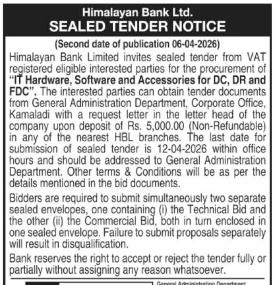 Sealed Tender Notice of Himalayan Bank