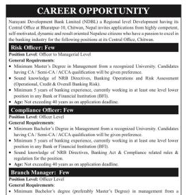 Narayani Development Bank Announces Vacancies for Multiple Positions