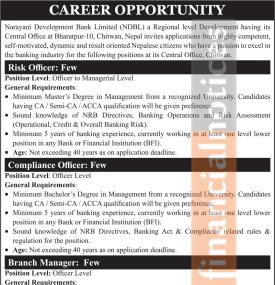 Narayani Development Bank Announces Vacancies for Multiple Positions
