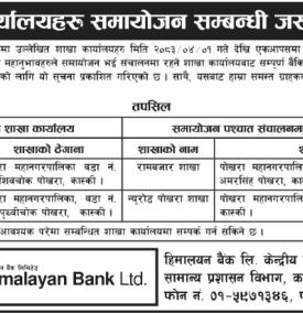 हिमालयन बैंकको शाखा कार्यालय समायोजन सम्बन्धी जरुरी सूचना