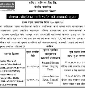बोलपत्र स्वीकृतिका लागि छनोट गर्ने आशयको सूचना
