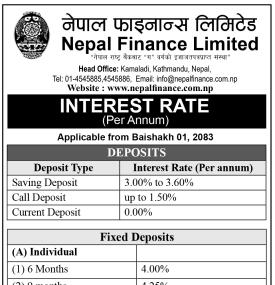 Nepal Finance Publishes Updated Interest Rates Applicable from Baisakh 1, 2083