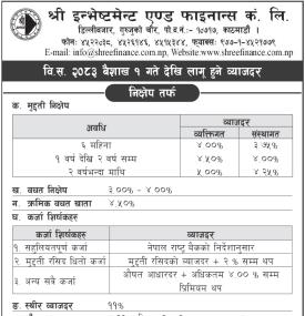 New Interest Rates of Shree Investment and Finance Effective from 1st Baisakh 2083