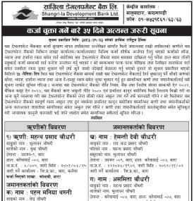 कर्जा चुक्ता गर्ने सम्बन्धी ३५ दिने सूचना