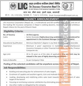 LIC Nepal Announces Vacancy for Branch Head Positions Across the Country