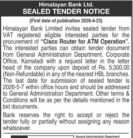 Sealed Tender Notice