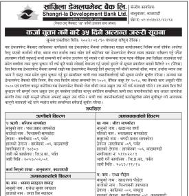 कर्जा चुक्ता भुक्तानी गर्ने बारे ३५ दिने सूचना