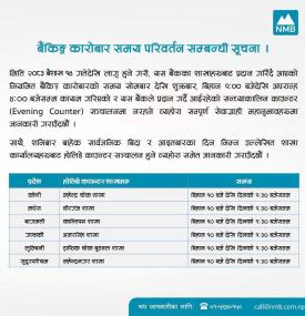 बैंकिङ कारोबार समय परिवर्तन सम्बन्धी सूचना