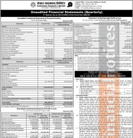 Pokhara Finance Limited Reports Rs. 73.07 million Net Profit in Q3 FY 2082/83 -