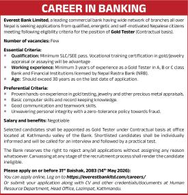 Everest Bank Announces Vacancy for Gold Tester Position -