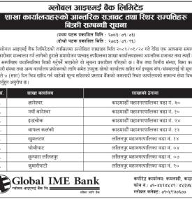 शाखा कार्यालयहरुको आन्तरिक सजावट तथा स्थिर सम्पत्तिहरु लिलाम बिक्री सम्बन्धी सूचना