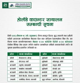 Shangrila Development Bank Activates Holiday Counters for Banking Services -