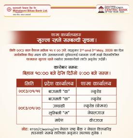Mahalaxmi Bikas Bank Announces Branch Opening Notice -
