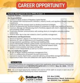 Siddhartha Capital Opens Vacancy for PMS Analyst Position