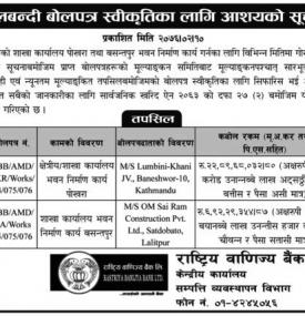 बोलपत्र स्वीकृतिका लागि आशयको सूचना