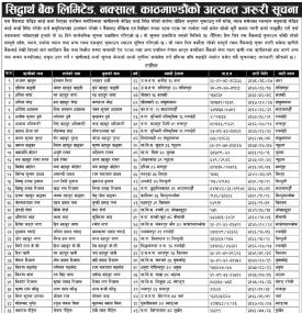 सिद्धार्थ बैंकको अत्यन्त जरुरी सूचना