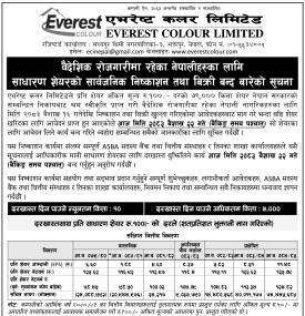 एभरेष्ट कलर लिमिटेडको आईपीओमा आवेदन दिने आज अन्तिम दिन सम्बन्धी सूचना