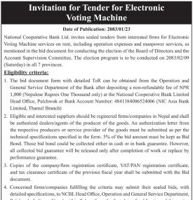 Invitation for Tender for Electronic Voting Machine
