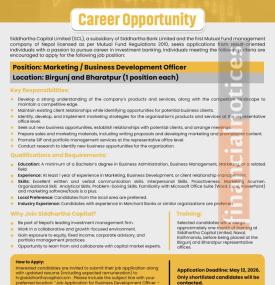 Siddhartha Capital Opens Vacancy for Marketing and Business Development Officers