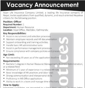 Asian Life Insurance Announces Vacancy for HR Officer and Legal Officer