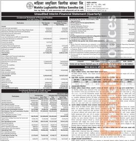 Mahila Laghubitta has posted a net profit of Rs 55.06 million and published its Q3