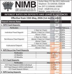 NIMB Updates Interest Rates on Deposit and Loan & Advances for Jestha 2083 -